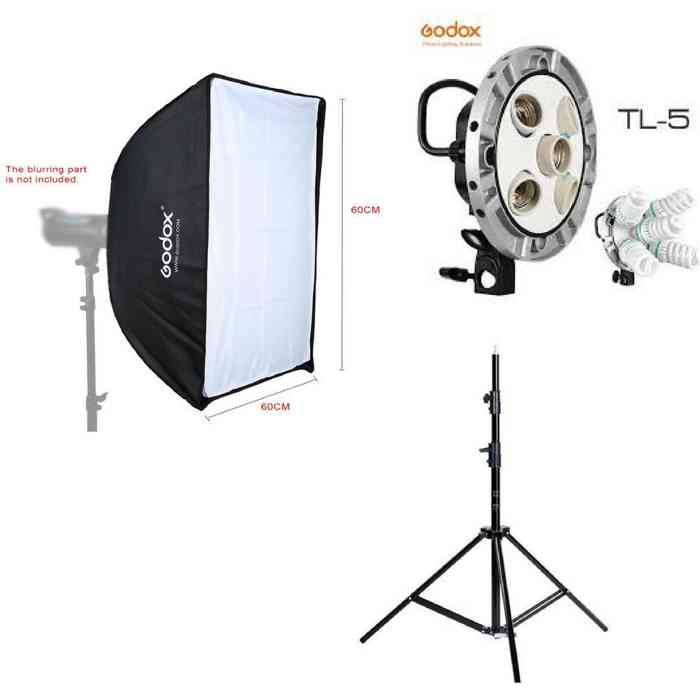 Godox TL-5 5in1 Bulb Head Multi-Holder Tricolor+Light Stand+softbox 60*60cm Camera Photography Lighting 2pcs Set